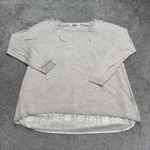 Fever Embroidered Sheer Knit Pullover Sweater Womens Large Beige Knit Stretch